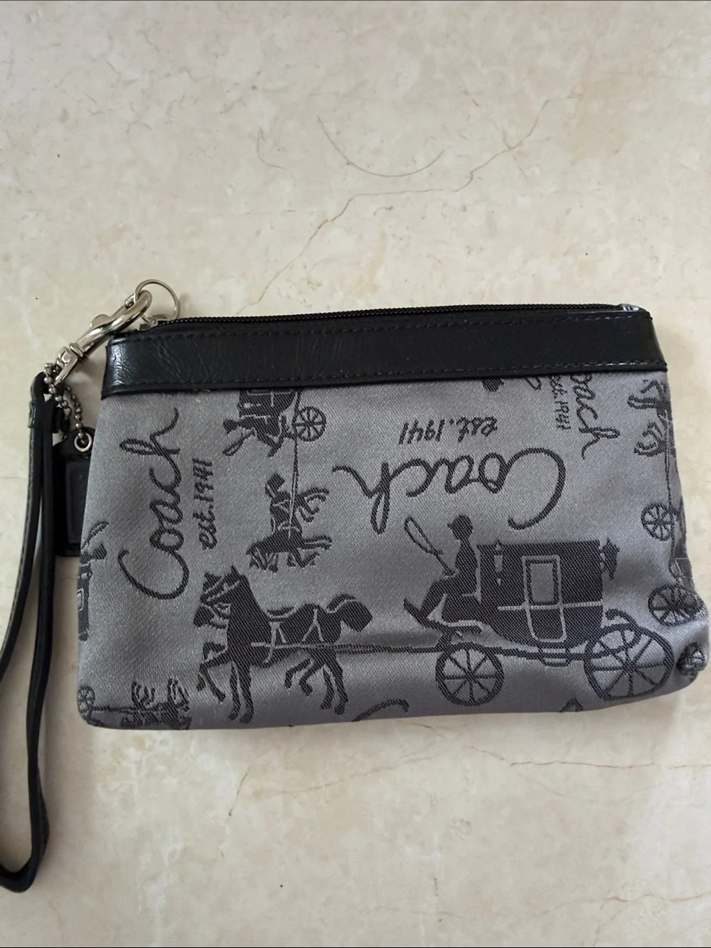 Coach Gray and Black Signature Pony Carriage Wristlet